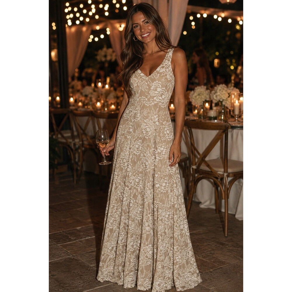 NWT Show Me Your Mumu Jenn Cream and White Lace Maxi Dress Size XS Wedding Party